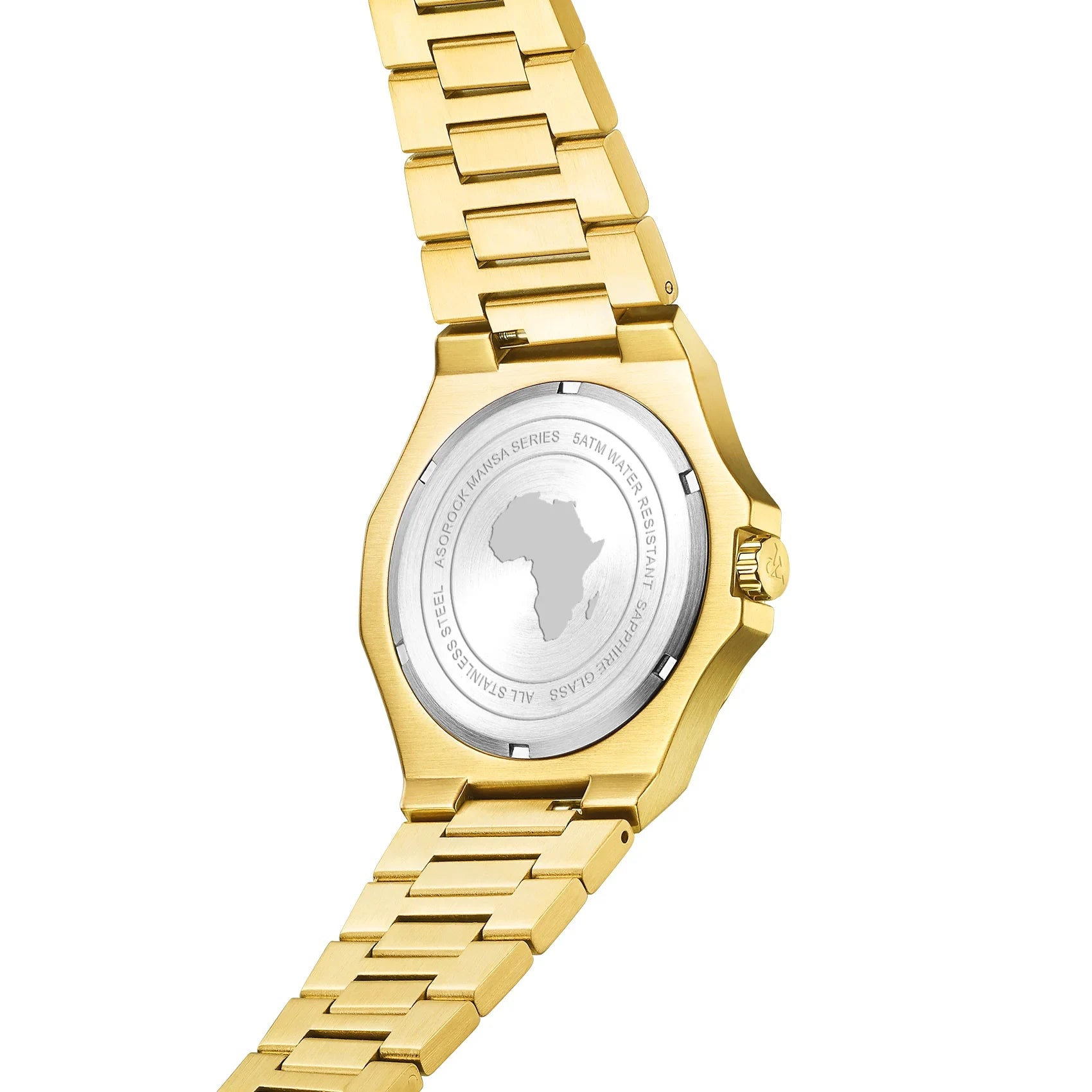 Gold/Green Mansa - from ASOROCK WATCHES  a black african american owned luxury unique watch brand with swiss rolex, Audemars Piguet, patek homage inspired style watches. Also a custom vvs moissanite diamond watch maker.