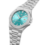 Silver/Blue turquoise dial Mansa - from ASOROCK WATCHES  a black african american owned luxury unique watch brand with swiss rolex, Audemars Piguet, patek homage inspired style watches. Also a custom vvs moissanite diamond watch maker.
