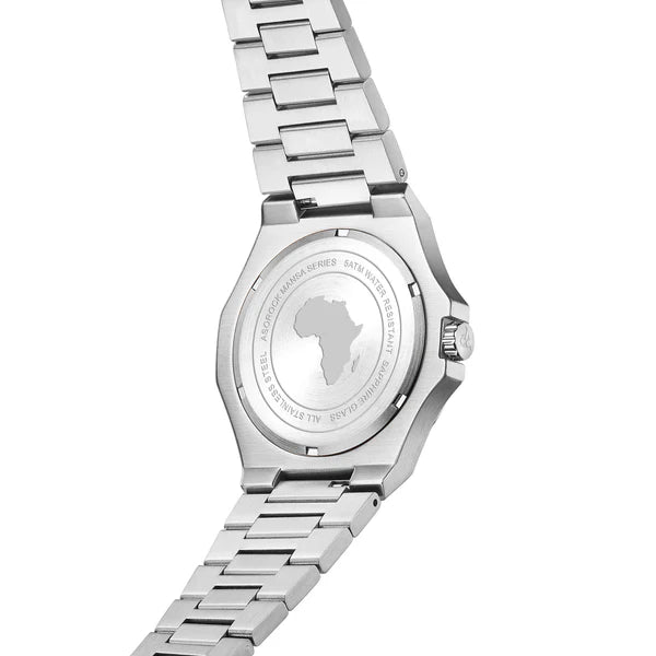 Silver/yellow Mansa - from ASOROCK WATCHES  a black african american owned luxury unique watch brand with swiss rolex, Audemars Piguet, patek homage inspired style watches. Also a custom vvs moissanite diamond watch maker.