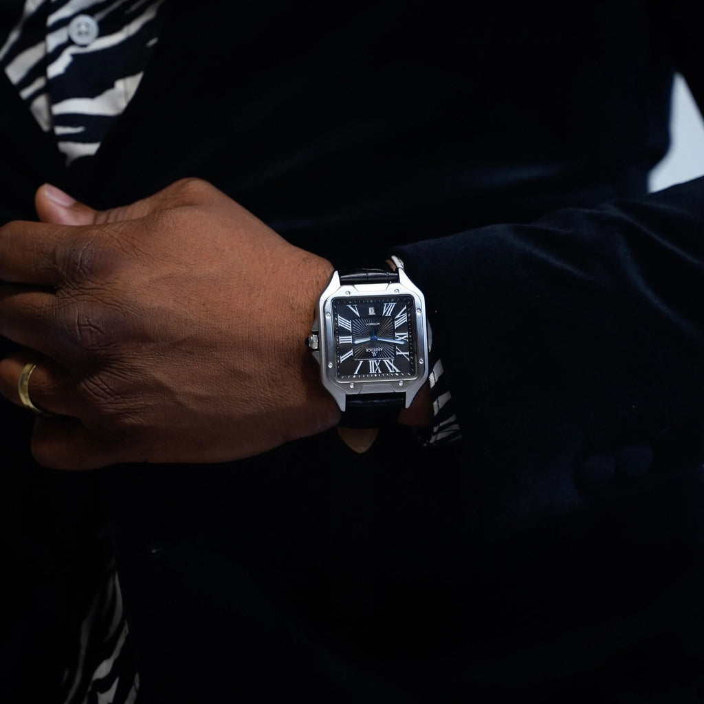 Silver/Black Diplomat - from ASOROCK WATCHES  a black african american owned luxury unique watch brand with swiss rolex, Audemars Piguet, patek homage inspired style watches. Also a custom vvs moissanite diamond watch maker.