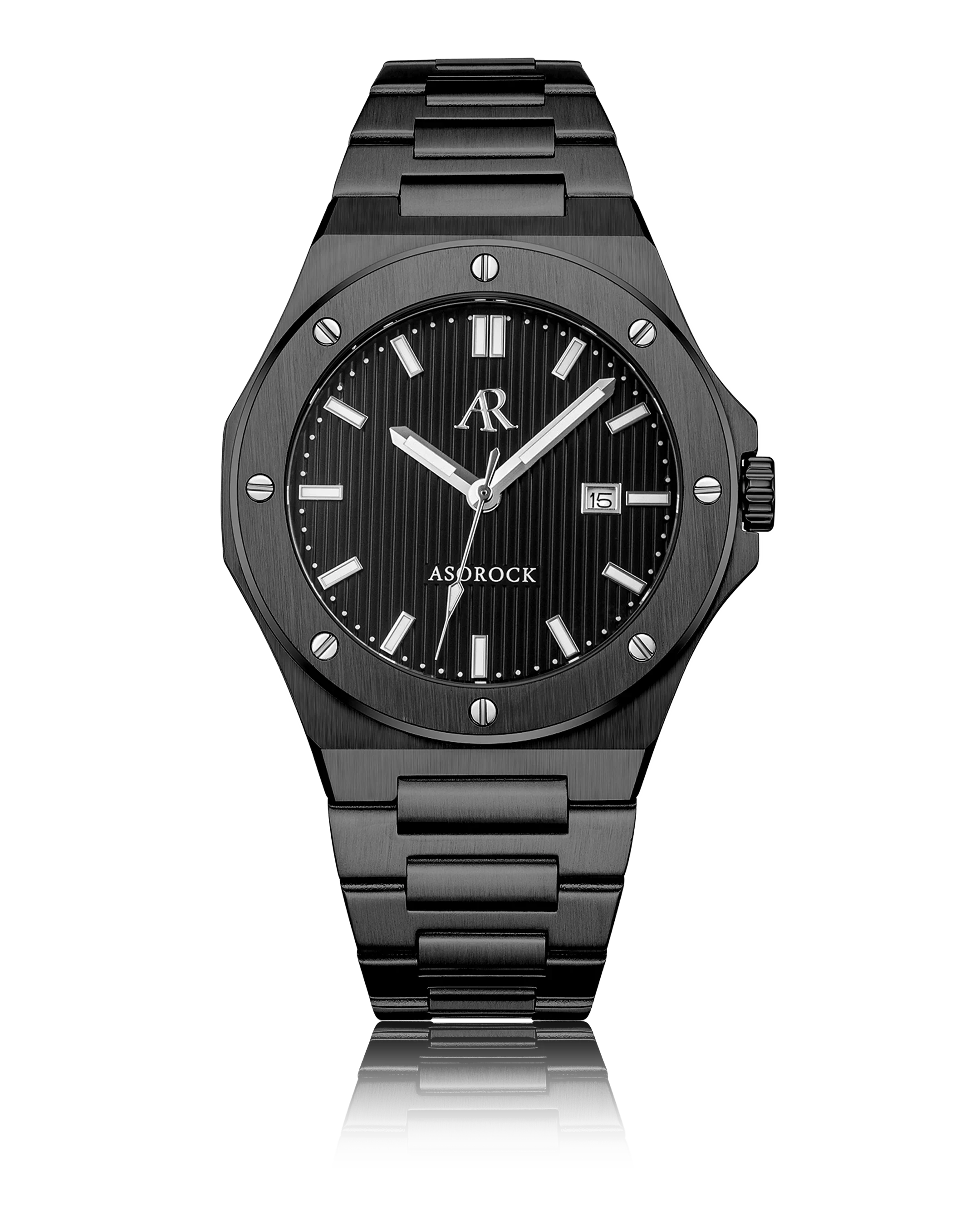 All black Mansa - from ASOROCK WATCHES  a black african american owned luxury unique watch brand with swiss rolex, Audemars Piguet, patek homage inspired style watches. Also a custom vvs moissanite diamond watch maker.
