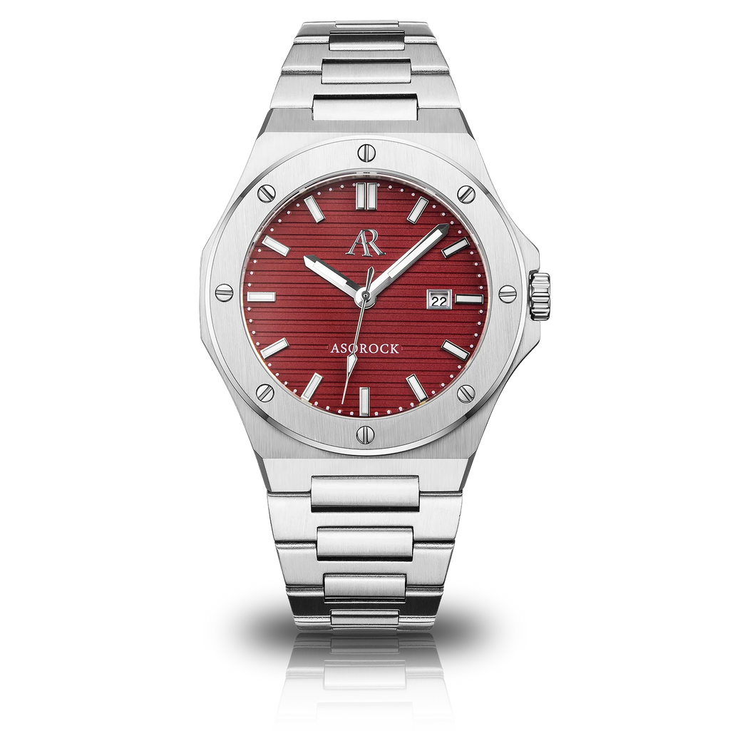 Silver/Red Mansa - from ASOROCK WATCHES  a black african american owned luxury unique watch brand with swiss rolex, Audemars Piguet, patek homage inspired style watches. Also a custom vvs moissanite diamond watch maker.