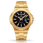 Gold/Black Frosted Stardust Constellation Day Date - from ASOROCK WATCHES  a black african american owned luxury unique watch brand with swiss rolex, Audemars Piguet, patek homage inspired style watches. Also a custom vvs moissanite diamond watch maker. 