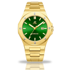 Gold/Green Mansa - from ASOROCK WATCHES  a black african american owned luxury unique watch brand with swiss rolex, Audemars Piguet, patek homage inspired style watches. Also a custom vvs moissanite diamond watch maker.