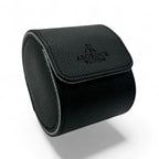 Black litchi leather single slot watch case - from ASOROCK WATCHES  a black african american owned luxury unique watch brand with swiss rolex, Audemars Piguet, patek homage inspired style watches. Also a custom vvs moissanite diamond watch maker.