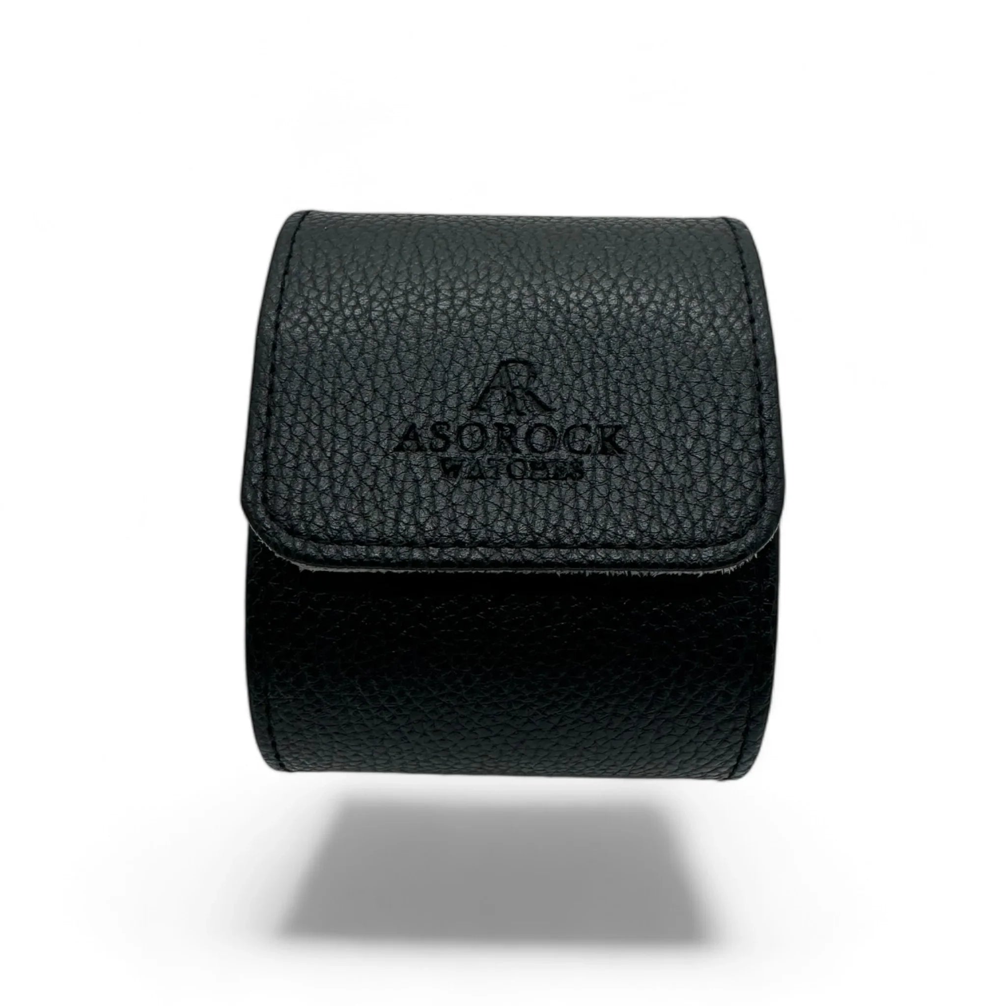 Black litchi leather single slot watch case - from ASOROCK WATCHES  a black african american owned luxury unique watch brand with swiss rolex, Audemars Piguet, patek homage inspired style watches. Also a custom vvs moissanite diamond watch maker.