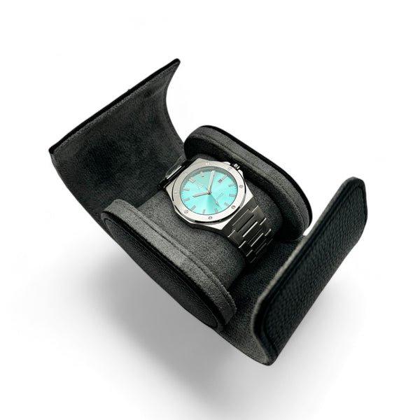 Black litchi leather single slot watch case