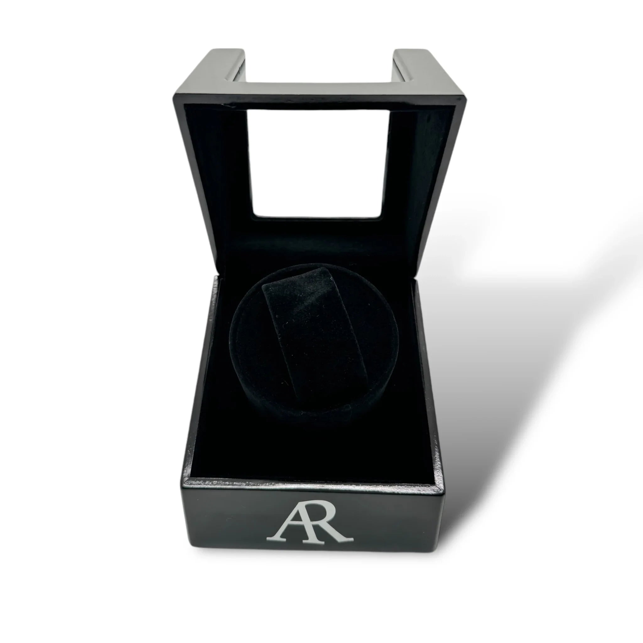 1 slot AR Branded automatic watch winder box - from ASOROCK WATCHES  a black african american owned luxury unique watch brand with swiss rolex, Audemars Piguet, patek homage inspired style watches. Also a custom vvs moissanite diamond watch maker.