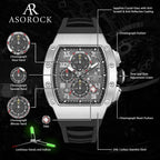 Silver/Black Motorsport GT - from ASOROCK WATCHES  a black african american owned luxury unique watch brand with swiss rolex, Audemars Piguet, patek homage inspired style watches. Also a custom vvs moissanite diamond watch maker.