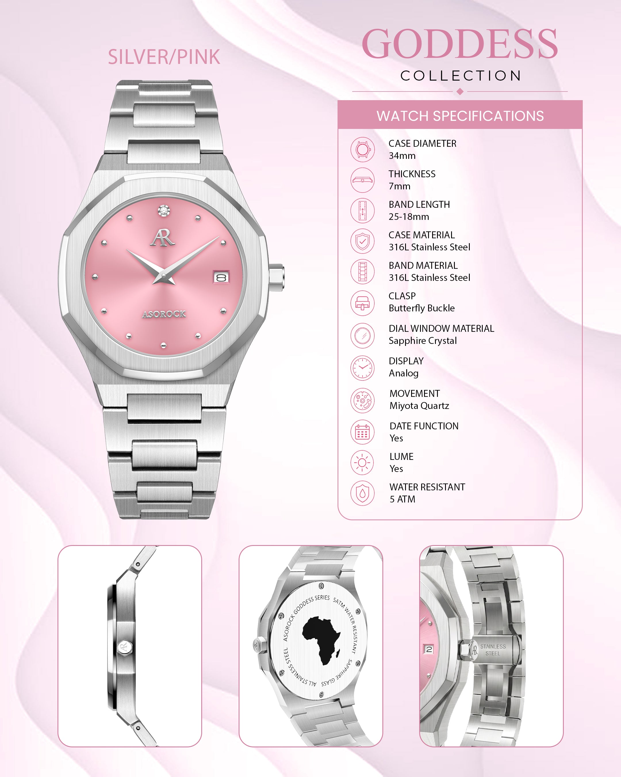 Silver/pink dial goddess (Pre-order ships out in August)