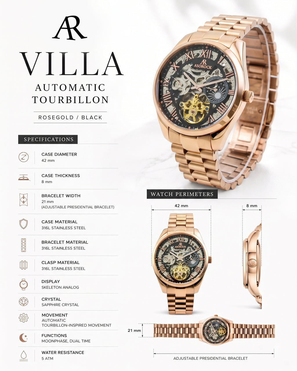 Rosegold/Black Villa Automatic Tourbillon (Pre-order ships out in August)