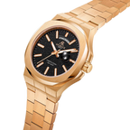 Rosegold/Black plain Constellation Day Date - from ASOROCK WATCHES  a black african american owned luxury unique watch brand with swiss rolex, Audemars Piguet, patek homage inspired style watches. Also a custom vvs moissanite diamond watch maker.