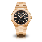 Rosegold/Black plain Constellation Day Date - from ASOROCK WATCHES  a black african american owned luxury unique watch brand with swiss rolex, Audemars Piguet, patek homage inspired style watches. Also a custom vvs moissanite diamond watch maker.
