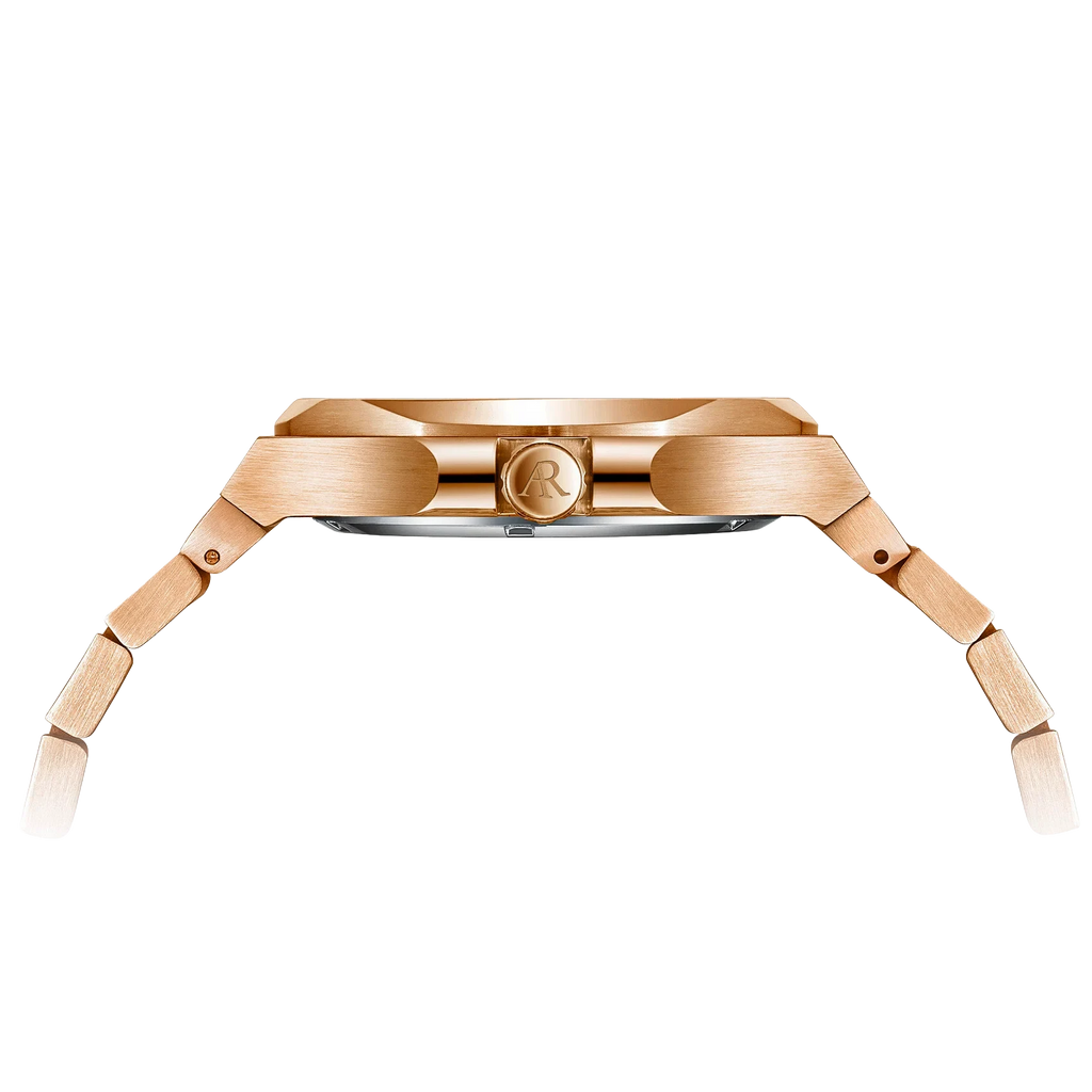 Rosegold/Black plain Constellation Day Date - from ASOROCK WATCHES  a black african american owned luxury unique watch brand with swiss rolex, Audemars Piguet, patek homage inspired style watches. Also a custom vvs moissanite diamond watch maker.