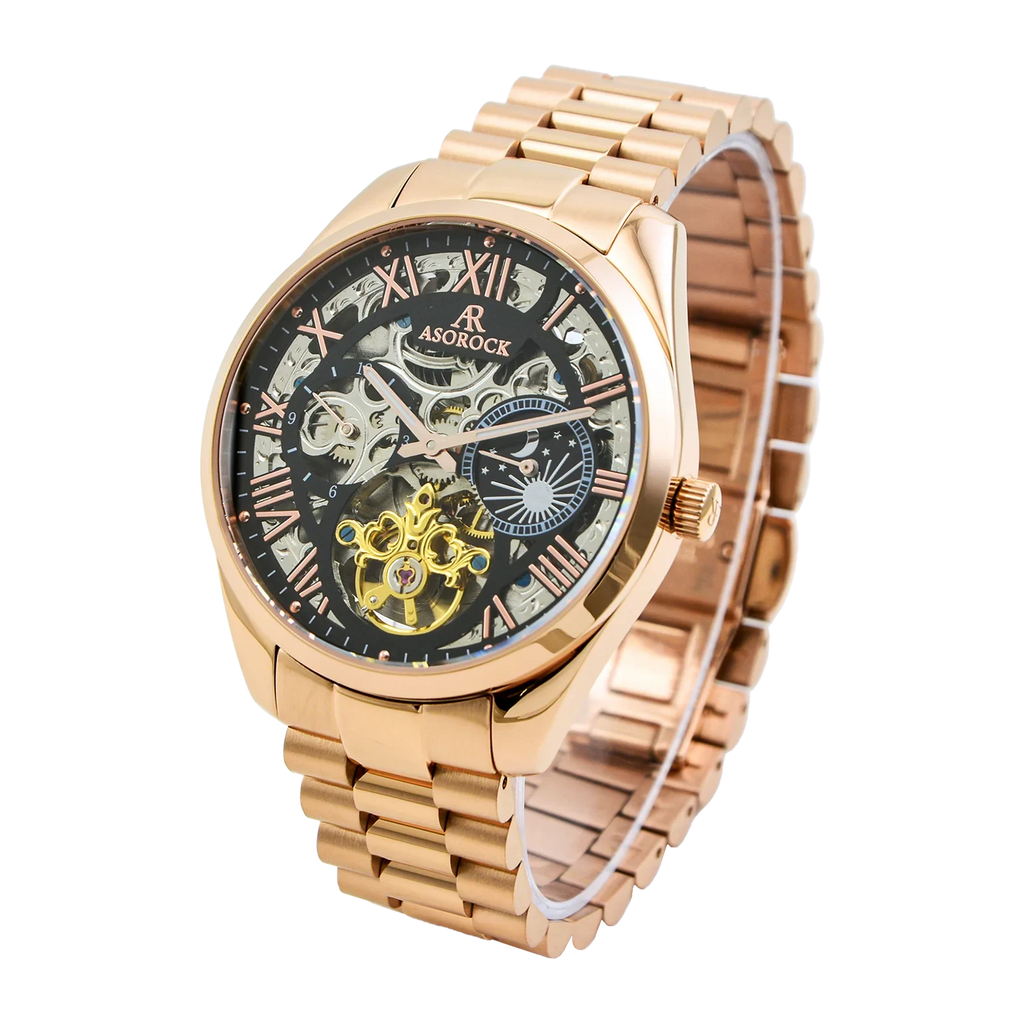 Rosegold/Black Villa Automatic Tourbillon - from ASOROCK WATCHES  a black african american owned luxury unique watch brand with swiss rolex, Audemars Piguet, patek homage inspired style watches. Also a custom vvs moissanite diamond watch maker.