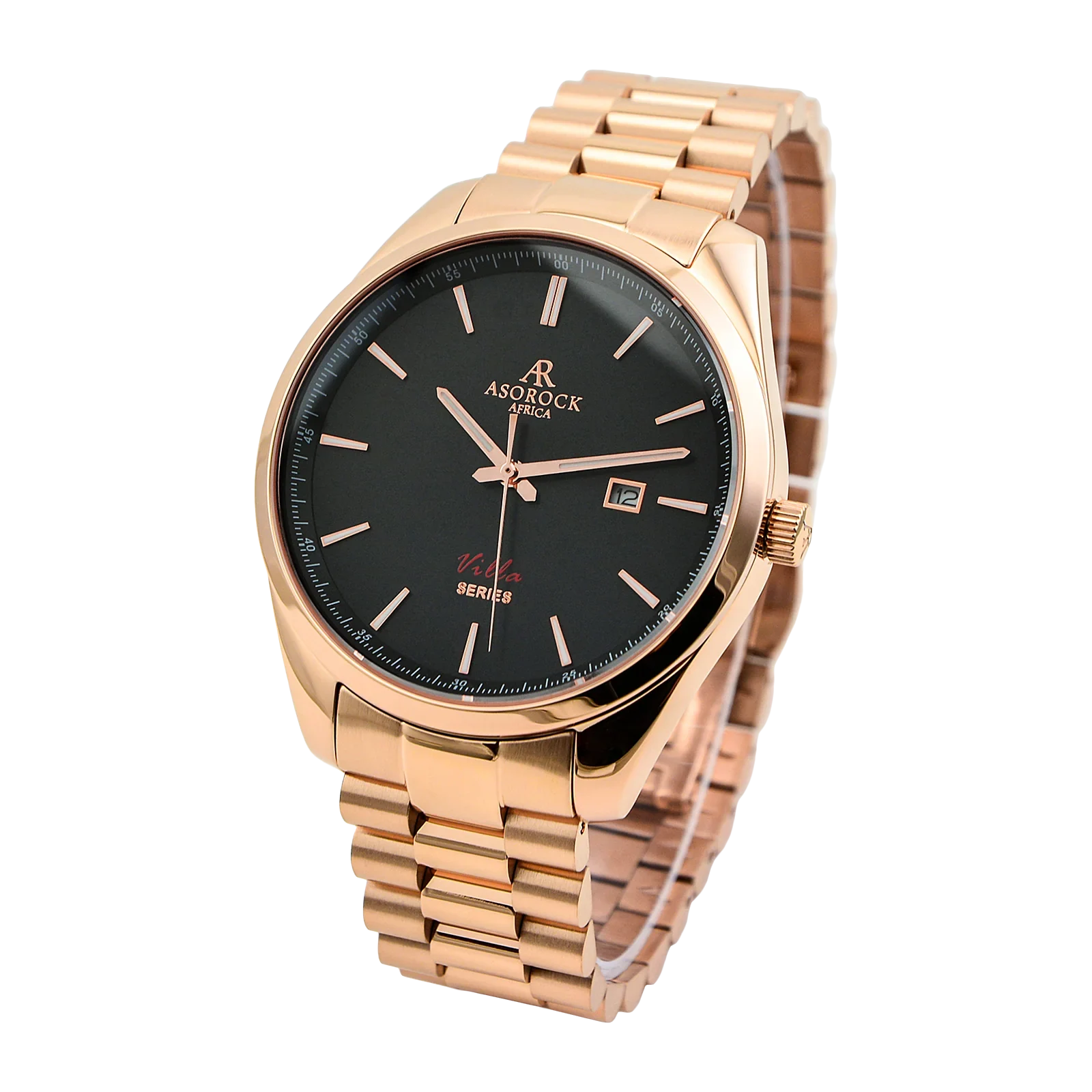 Rosegold/black villa - from ASOROCK WATCHES  a black african american owned luxury unique watch brand with swiss rolex, Audemars Piguet, patek homage inspired style watches. Also a custom vvs moissanite diamond watch maker.