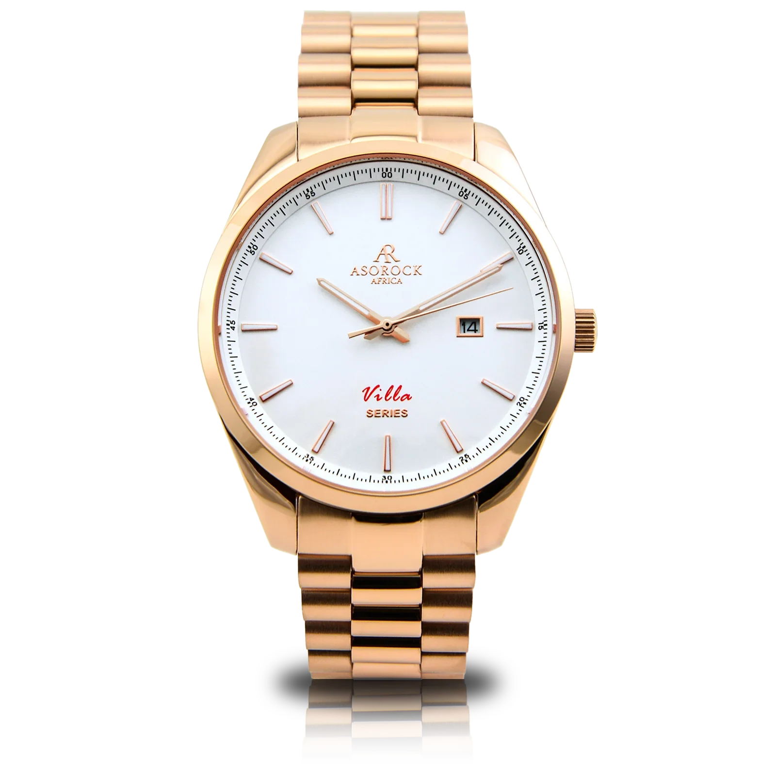Rosegold/White Villa - from ASOROCK WATCHES  a black african american owned luxury unique watch brand with swiss rolex, Audemars Piguet, patek homage inspired style watches. Also a custom vvs moissanite diamond watch maker.