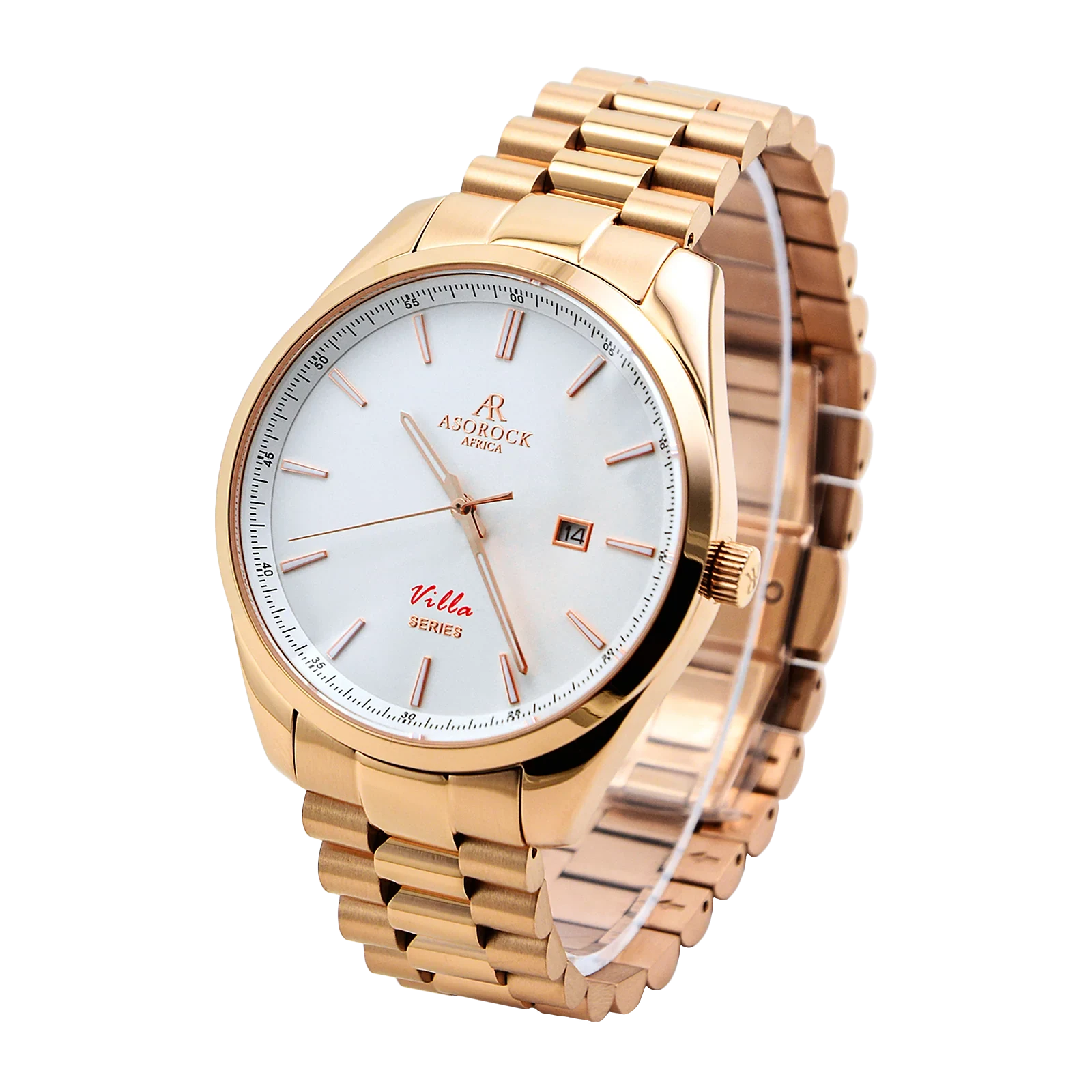 Rosegold/White Villa - from ASOROCK WATCHES  a black african american owned luxury unique watch brand with swiss rolex, Audemars Piguet, patek homage inspired style watches. Also a custom vvs moissanite diamond watch maker.