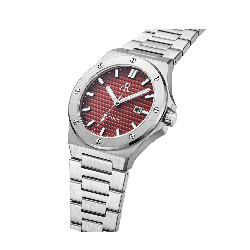Silver/Red Mansa - from ASOROCK WATCHES  a black african american owned luxury unique watch brand with swiss rolex, Audemars Piguet, patek homage inspired style watches. Also a custom vvs moissanite diamond watch maker.