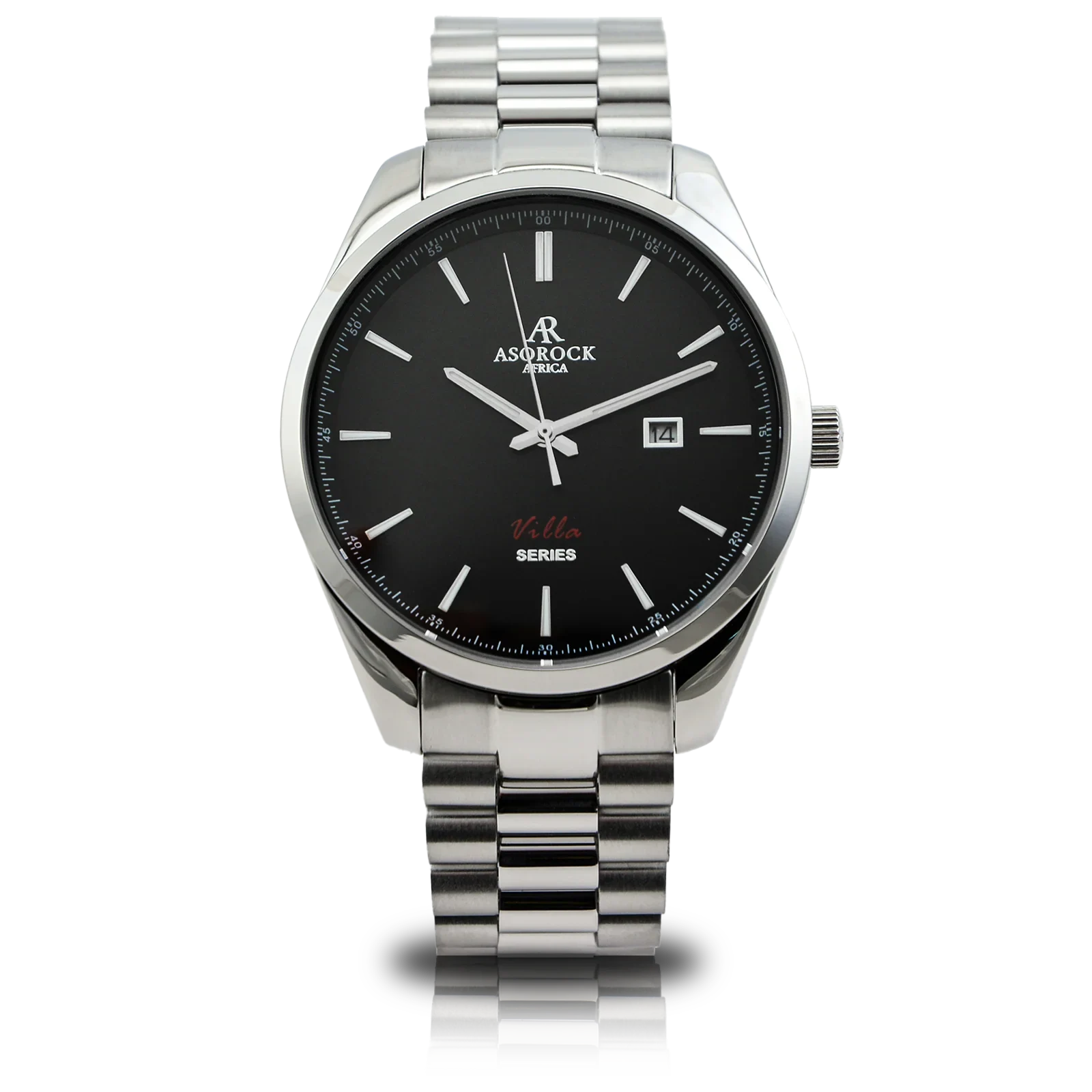 Silver/black villa - from ASOROCK WATCHES  a black african american owned luxury unique watch brand with swiss rolex, Audemars Piguet, patek homage inspired style watches. Also a custom vvs moissanite diamond watch maker.