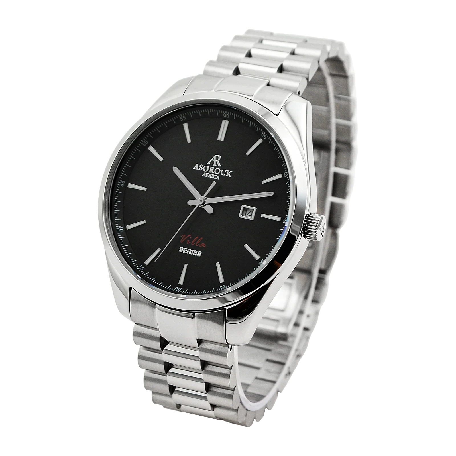 Silver/black villa - from ASOROCK WATCHES  a black african american owned luxury unique watch brand with swiss rolex, Audemars Piguet, patek homage inspired style watches. Also a custom vvs moissanite diamond watch maker.