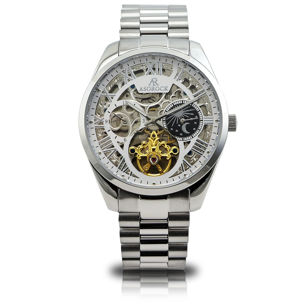 silver/white Villa Automatic Tourbillon - from ASOROCK WATCHES  a black african american owned luxury unique watch brand with swiss rolex, Audemars Piguet, patek homage inspired style watches. Also a custom vvs moissanite diamond watch maker.