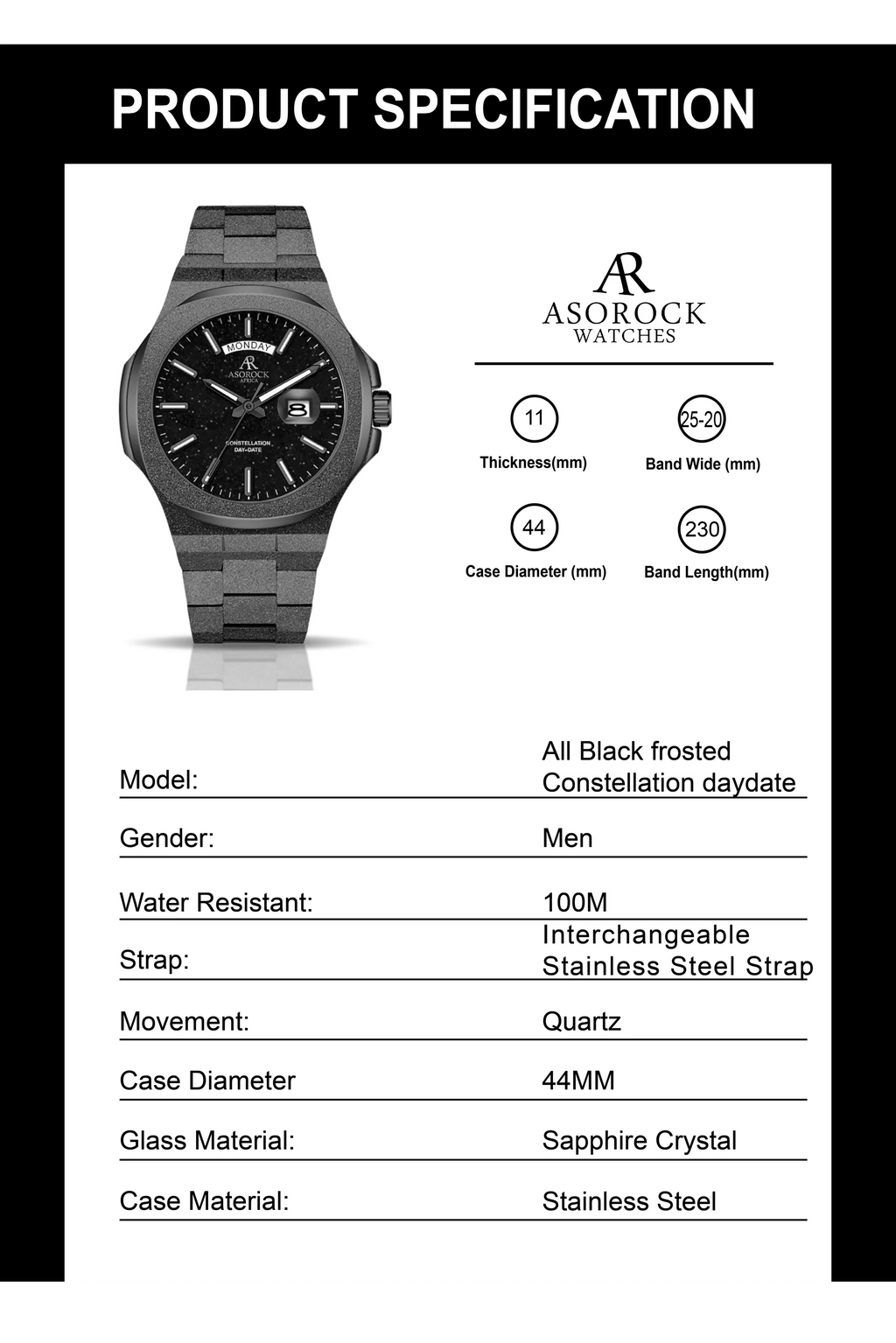 All Black frosted stardust Constellation Day-Date - from ASOROCK WATCHES  a black african american owned luxury unique watch brand with swiss rolex, Audemars Piguet, patek homage inspired style watches. Also a custom vvs moissanite diamond watch maker. 