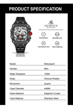 All Black Motorsport - from ASOROCK WATCHES  a black african american owned luxury unique watch brand with swiss rolex, Audemars Piguet, patek homage inspired style watches. Also a custom vvs moissanite diamond watch maker. 