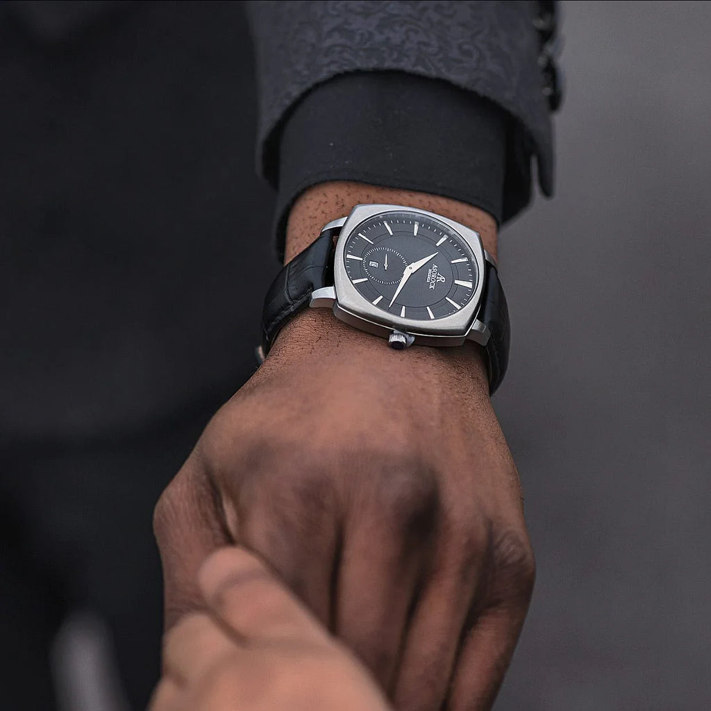 Black/Silver Monolith (PRE-ORDER RESTOCK SHIPS OUT IN OCTOBER) - from ASOROCK WATCHES  a black african american owned luxury unique watch brand with swiss rolex, Audemars Piguet, patek homage inspired style watches. Also a custom vvs moissanite diamond watch maker.