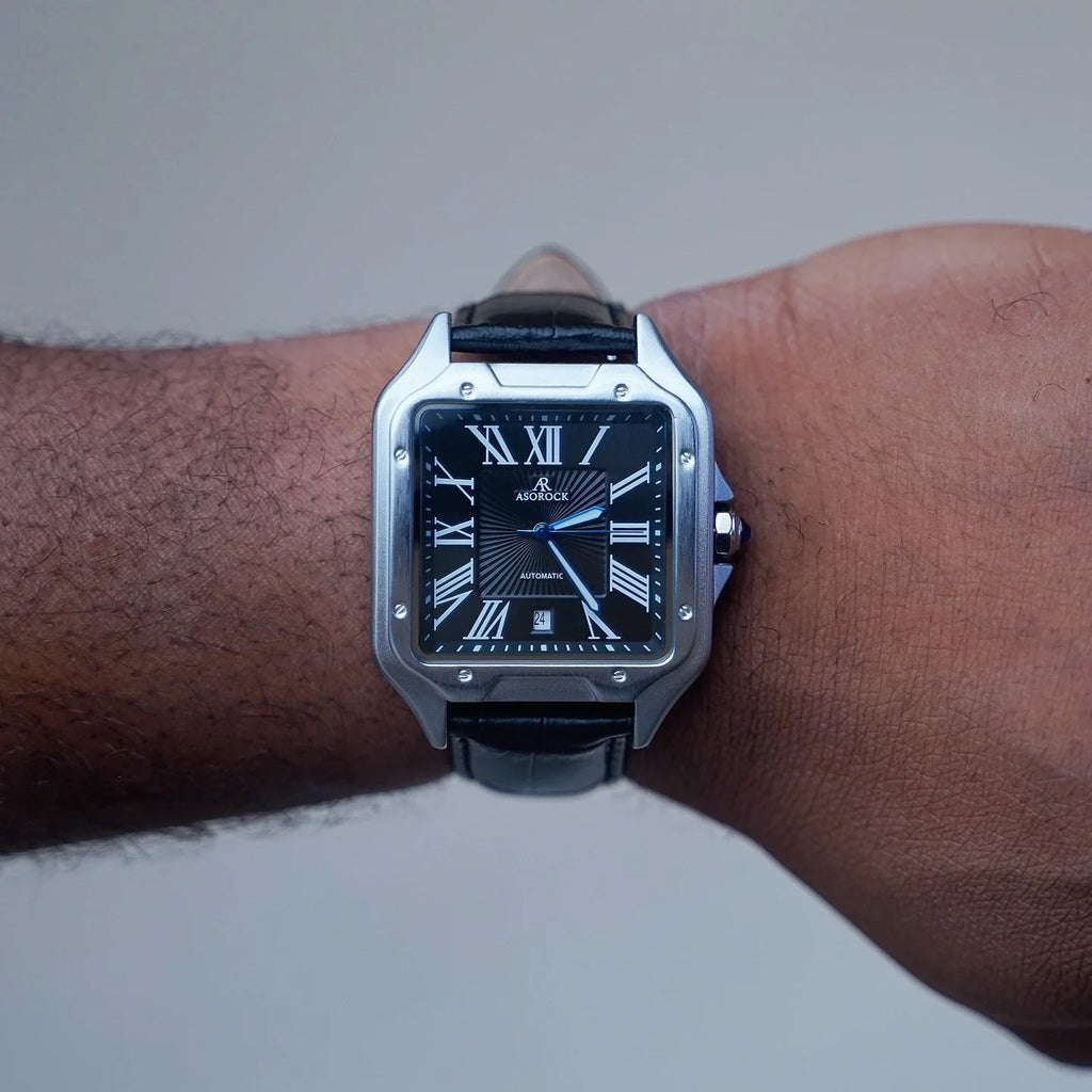 Silver/Black Diplomat - from ASOROCK WATCHES  a black african american owned luxury unique watch brand with swiss rolex, Audemars Piguet, patek homage inspired style watches. Also a custom vvs moissanite diamond watch maker.