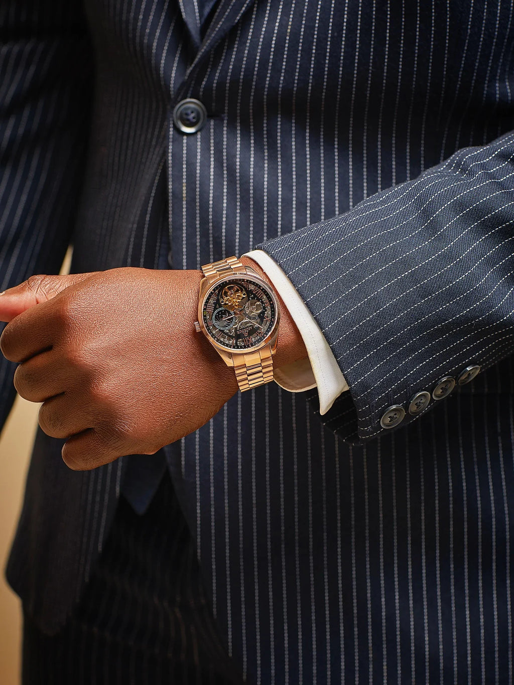 Rosegold/Black Villa Automatic Tourbillon - from ASOROCK WATCHES  a black african american owned luxury unique watch brand with swiss rolex, Audemars Piguet, patek homage inspired style watches. Also a custom vvs moissanite diamond watch maker.