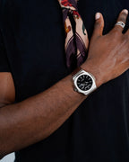 Silver/Black - brown leather strap plain Constellation Day Date - from ASOROCK WATCHES  a black african american owned luxury unique watch brand with swiss rolex, Audemars Piguet, patek homage inspired style watches. Also a custom vvs moissanite diamond watch maker.