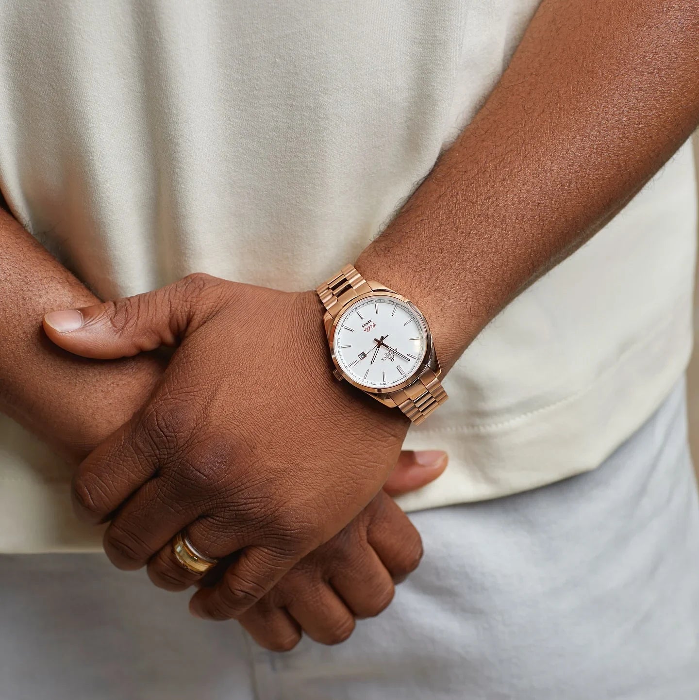 Rosegold/White Villa - from ASOROCK WATCHES  a black african american owned luxury unique watch brand with swiss rolex, Audemars Piguet, patek homage inspired style watches. Also a custom vvs moissanite diamond watch maker.