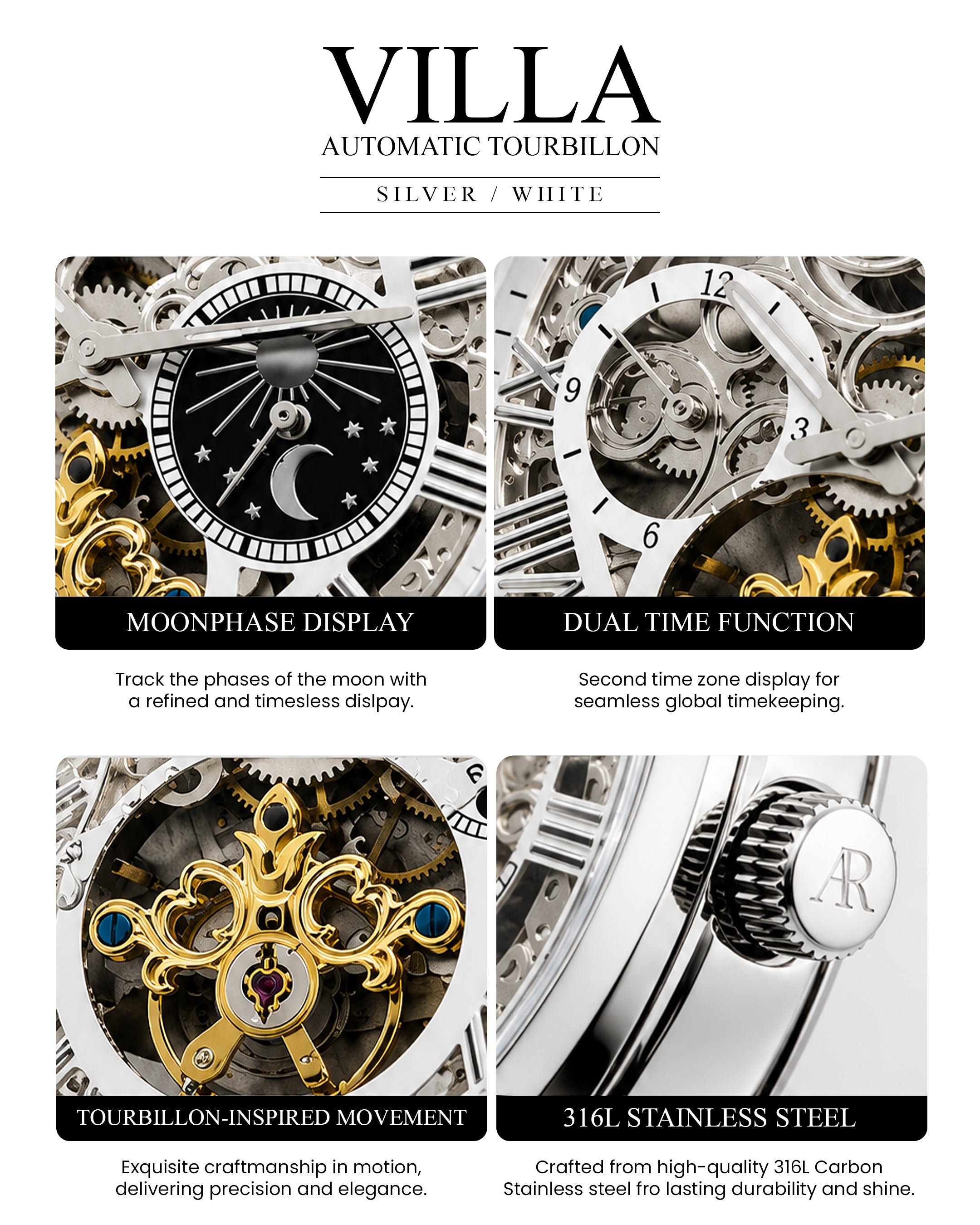 silver/white Villa Automatic Tourbillon (Pre-order ships out in August)