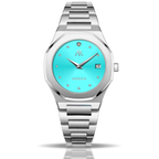 Silver/Blue turquoise dial goddess - from ASOROCK WATCHES  a black african american owned luxury unique watch brand with swiss rolex, Audemars Piguet, patek homage inspired style watches. Also a custom vvs moissanite diamond watch maker.