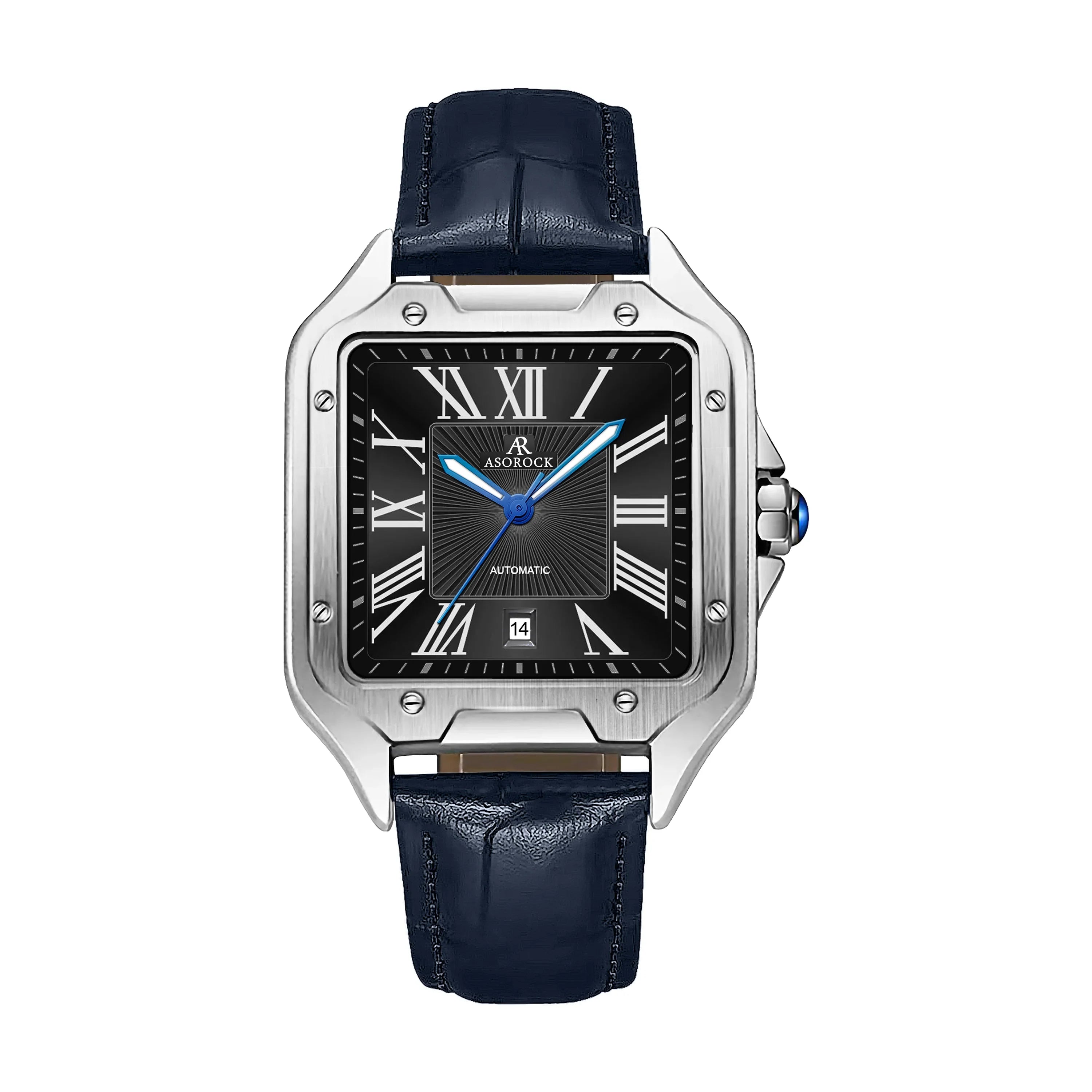 Silver/Black - navy blue strap Diplomat - from ASOROCK WATCHES  a black african american owned luxury unique watch brand with swiss rolex, Audemars Piguet, patek homage inspired style watches. Also a custom vvs moissanite diamond watch maker.
