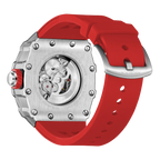 Silver/red Motorsport V2 automatic - from ASOROCK WATCHES  a black african american owned luxury unique watch brand with swiss rolex, Audemars Piguet, patek homage inspired style watches. Also a custom vvs moissanite diamond watch maker. 