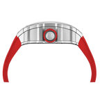 Silver/red Motorsport V2 automatic - from ASOROCK WATCHES  a black african american owned luxury unique watch brand with swiss rolex, Audemars Piguet, patek homage inspired style watches. Also a custom vvs moissanite diamond watch maker. 