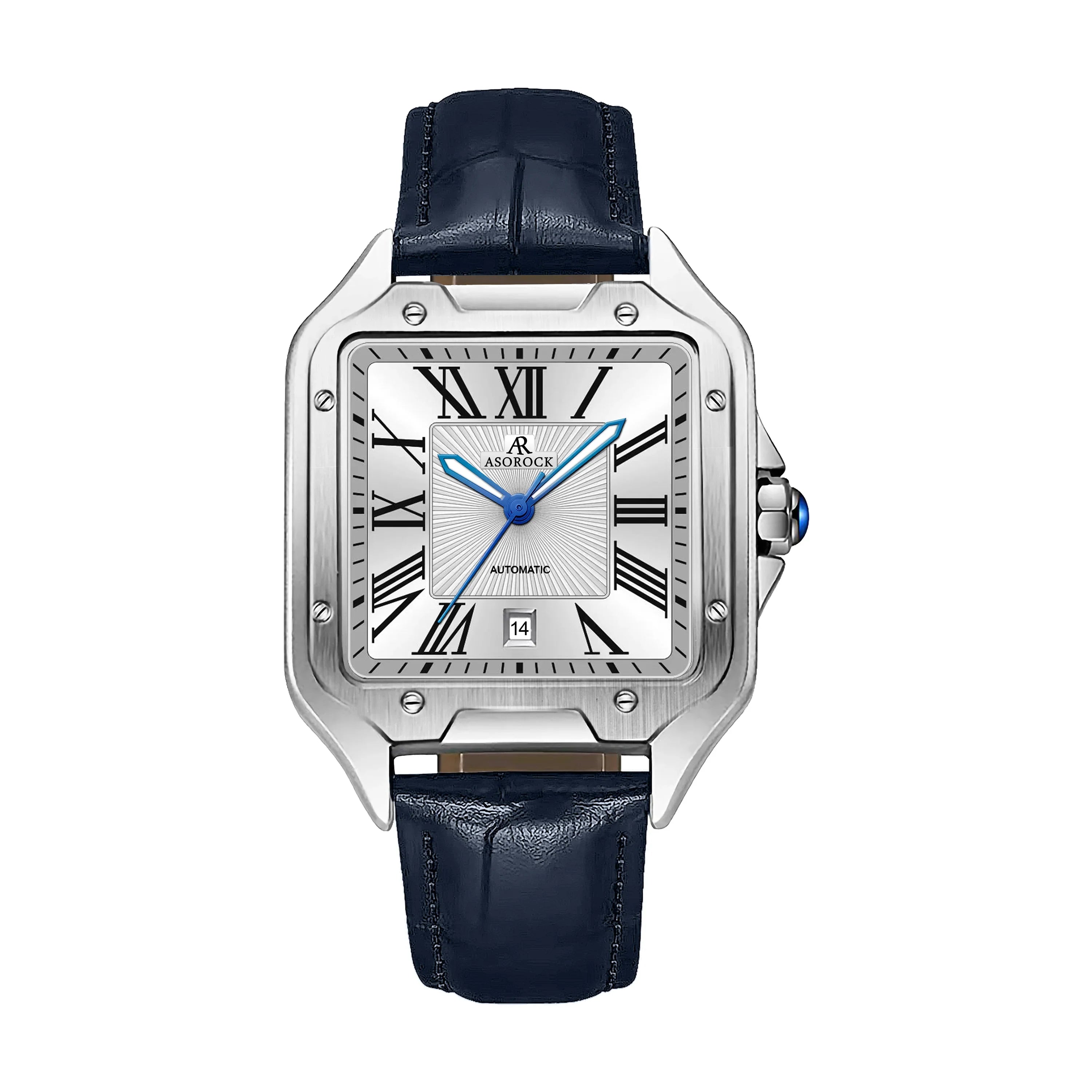 Silver/White - Navy Blue strap Diplomat - from ASOROCK WATCHES  a black african american owned luxury unique watch brand with swiss rolex, Audemars Piguet, patek homage inspired style watches. Also a custom vvs moissanite diamond watch maker.