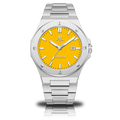 Silver/yellow Mansa - from ASOROCK WATCHES  a black african american owned luxury unique watch brand with swiss rolex, Audemars Piguet, patek homage inspired style watches. Also a custom vvs moissanite diamond watch maker.