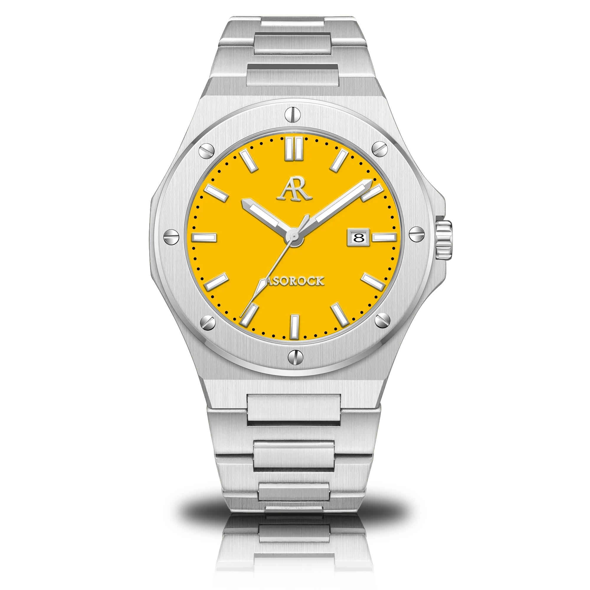 Silver/yellow Mansa - from ASOROCK WATCHES  a black african american owned luxury unique watch brand with swiss rolex, Audemars Piguet, patek homage inspired style watches. Also a custom vvs moissanite diamond watch maker.