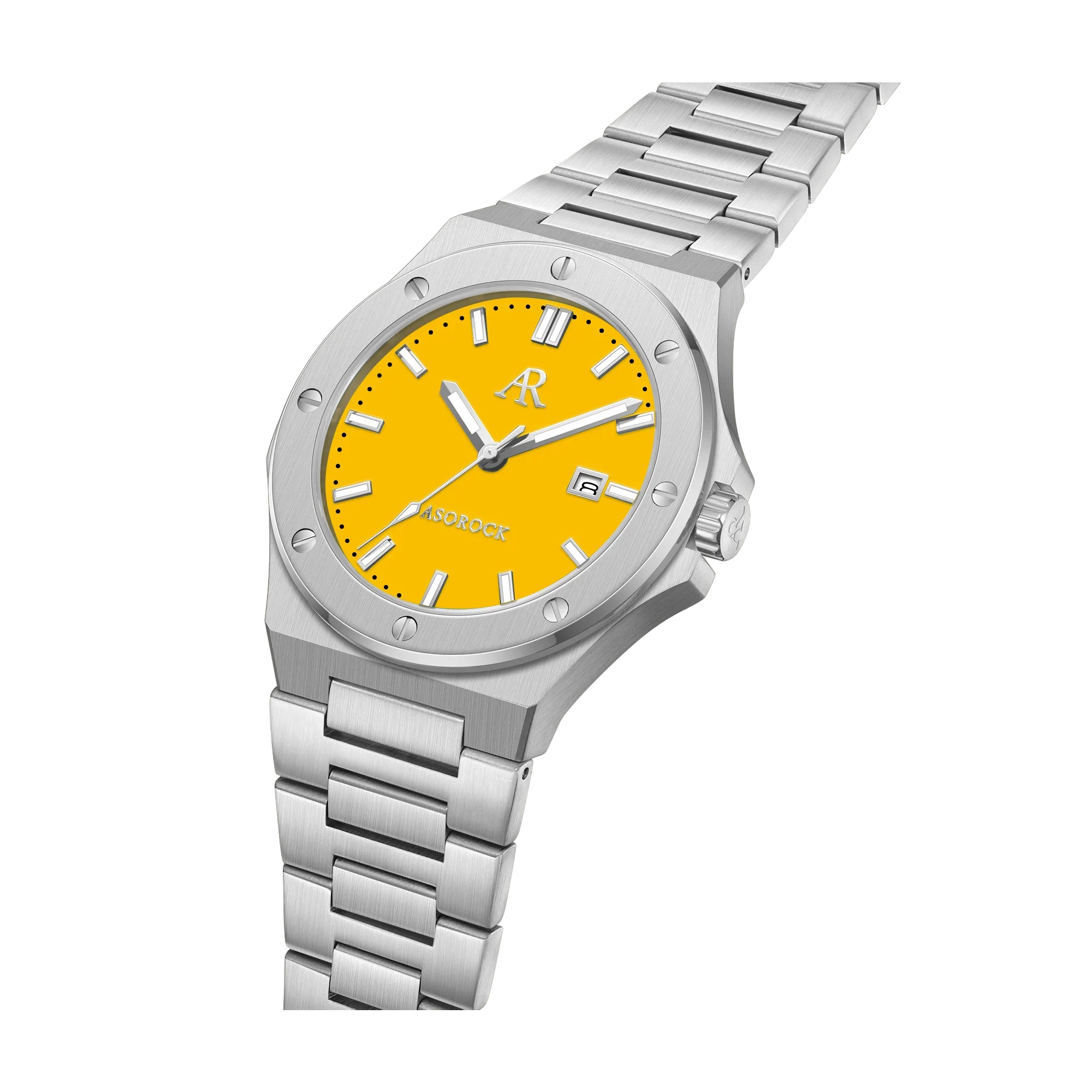 Silver/yellow Mansa - from ASOROCK WATCHES  a black african american owned luxury unique watch brand with swiss rolex, Audemars Piguet, patek homage inspired style watches. Also a custom vvs moissanite diamond watch maker.