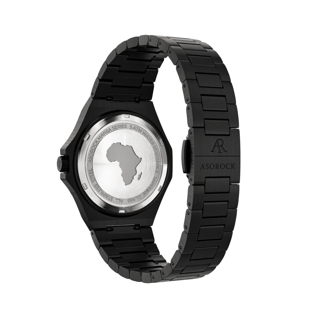 All black Mansa - from ASOROCK WATCHES  a black african american owned luxury unique watch brand with swiss rolex AP homage style watches 