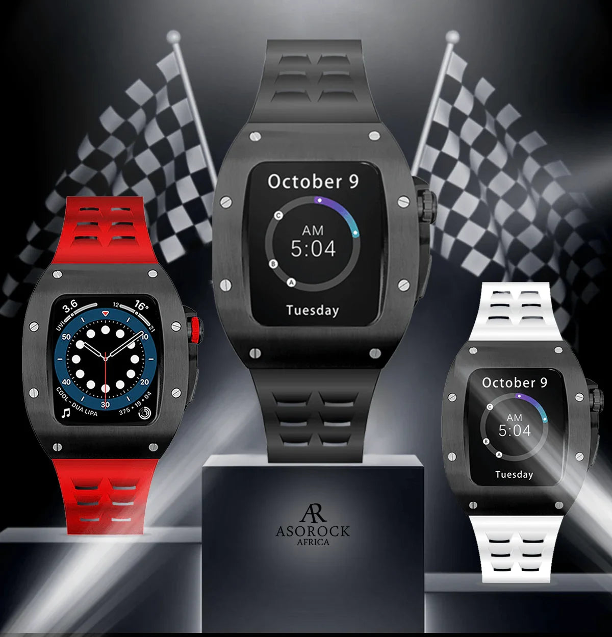 All black Smartwatch Sports case - from ASOROCK WATCHES  a black african american owned luxury unique watch brand with swiss rolex AP homage style watches 