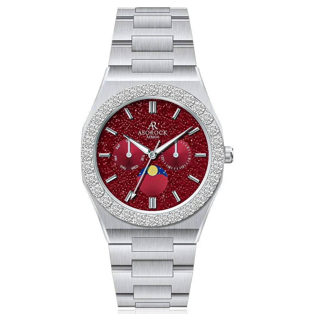 Iced diamond bezel transporter - plain straps - from ASOROCK WATCHES  a black african american owned luxury unique watch brand with swiss rolex, Audemars Piguet, patek homage inspired style watches. Also a custom vvs moissanite diamond watch maker. 