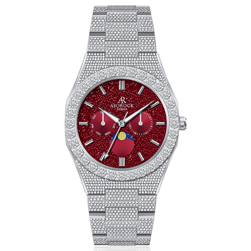 Iced transporter - Big diamond bezel - Fully iced strap - from ASOROCK WATCHES  a black african american owned luxury unique watch brand with swiss rolex, Audemars Piguet, patek homage inspired style watches. Also a custom vvs moissanite diamond watch maker. 