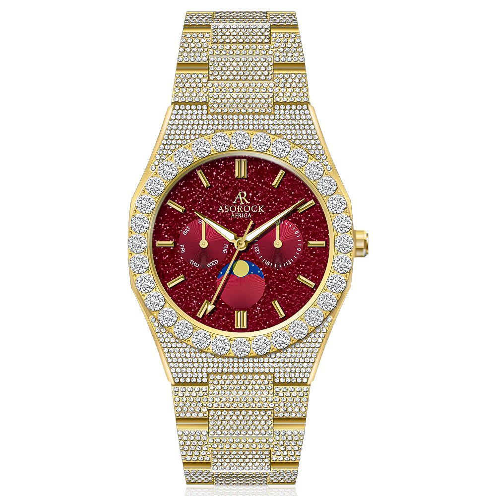 Iced transporter - Big diamond bezel - Fully iced strap - from ASOROCK WATCHES  a black african american owned luxury unique watch brand with swiss rolex, Audemars Piguet, patek homage inspired style watches. Also a custom vvs moissanite diamond watch maker. 