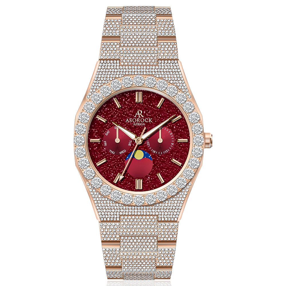 Iced transporter - Big diamond bezel - Fully iced strap - from ASOROCK WATCHES  a black african american owned luxury unique watch brand with swiss rolex, Audemars Piguet, patek homage inspired style watches. Also a custom vvs moissanite diamond watch maker. 