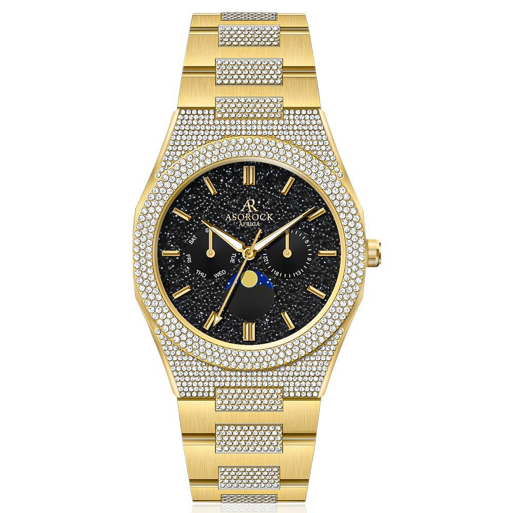 Iced transporter - Small diamond bezel - Half iced strap - from ASOROCK WATCHES  a black african american owned luxury unique watch brand with swiss rolex, Audemars Piguet, patek homage inspired style watches. Also a custom vvs moissanite diamond watch maker. 