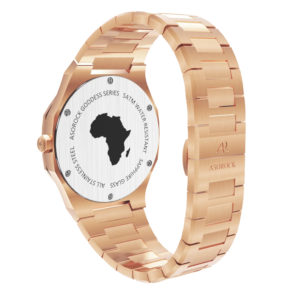 RoseGold/Black goddess - from ASOROCK WATCHES  a black african american owned luxury unique watch brand with swiss rolex AP homage style watches 